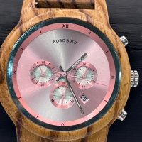 BOBO BIRD Wood Multi-Function Chronograph Pink Dial Watch
