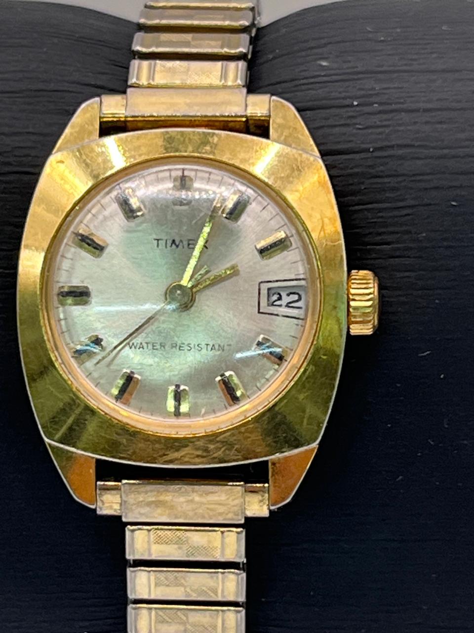 Timex Vintage Cushion Case Mechanical Gold Tone Watch