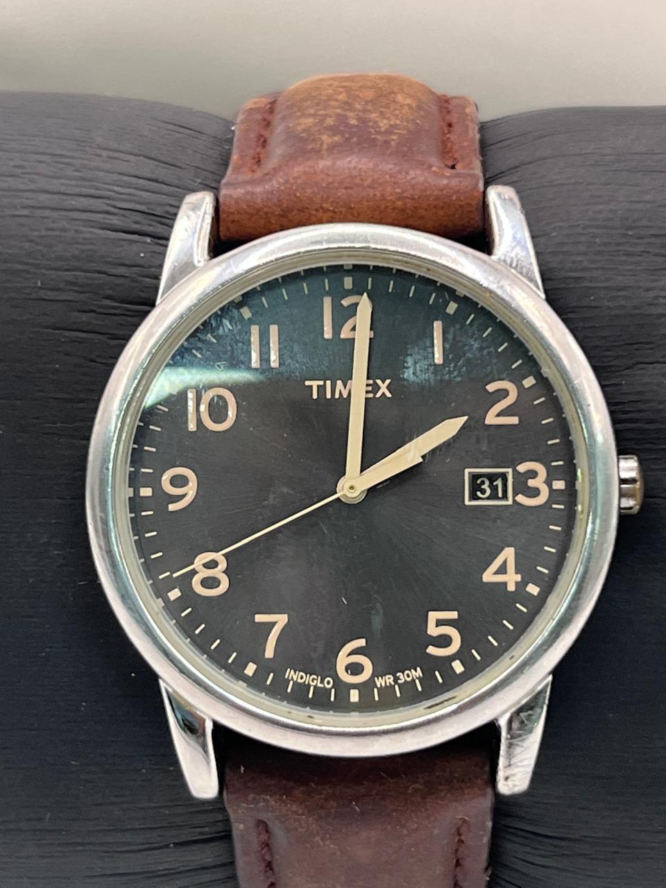 Timex Easy Reader Indiglo Black Dial Brown Leather Watch - Imagen 5