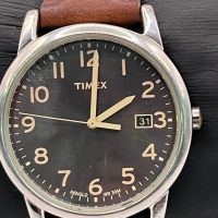 Timex Easy Reader Indiglo Black Dial Brown Leather Watch