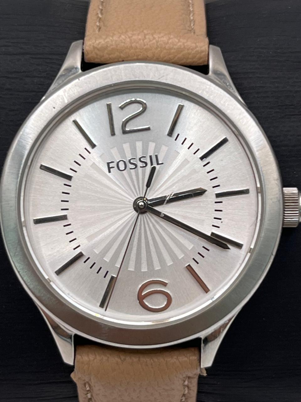 Fossil Perfect Boyfriend Silver Dial Beige Leather Watch