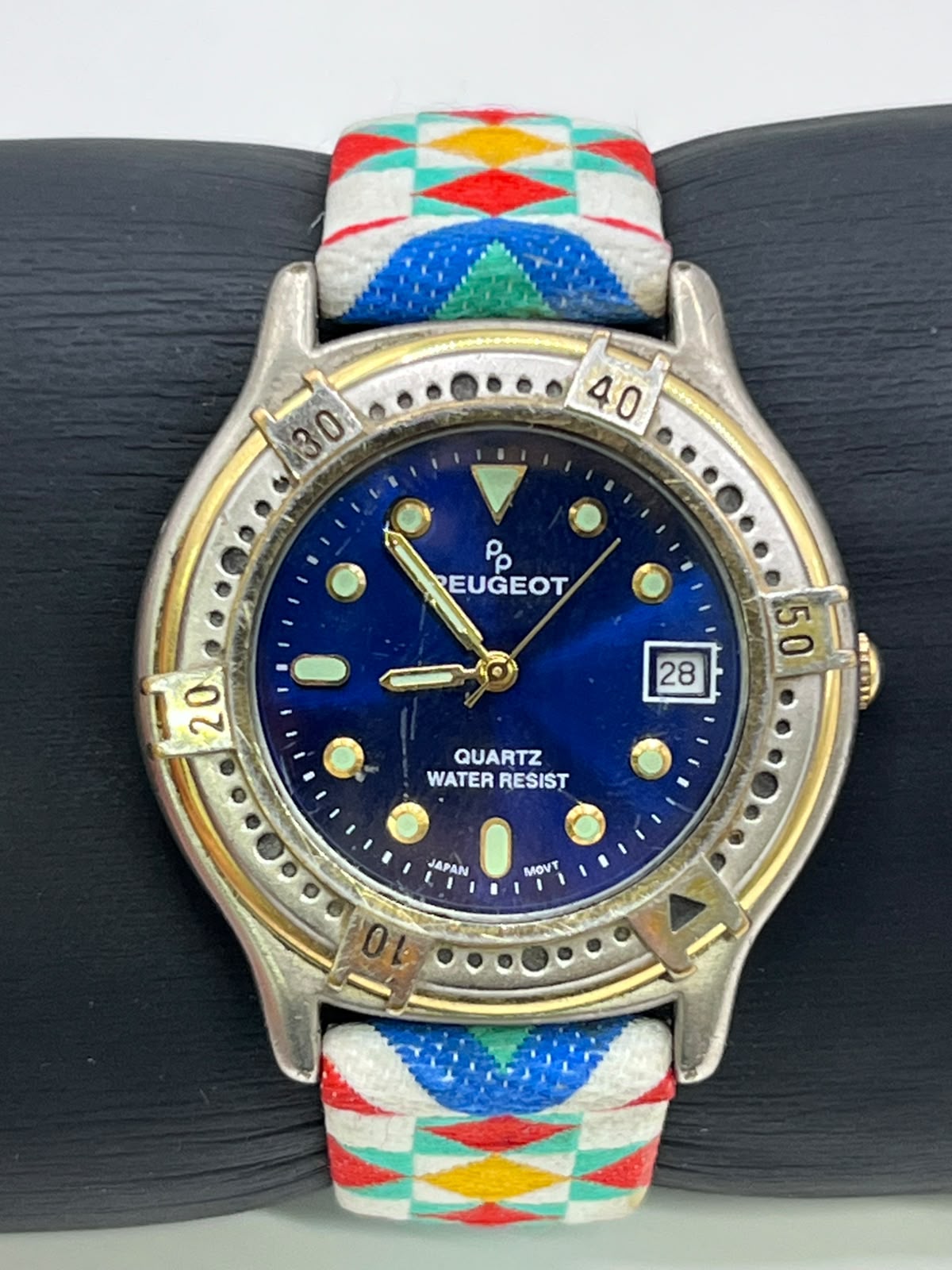 Peugeot Quartz Water Resist Blue Dial Tribal Strap Watch