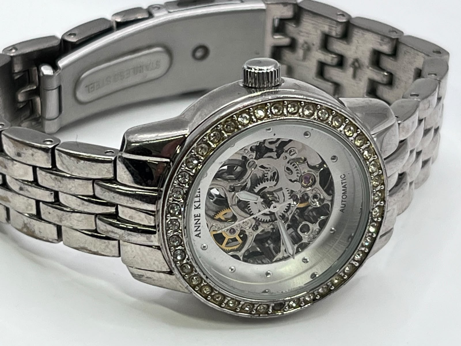 Anne Klein Automatic Skeleton Dial Stainless Steel Watch