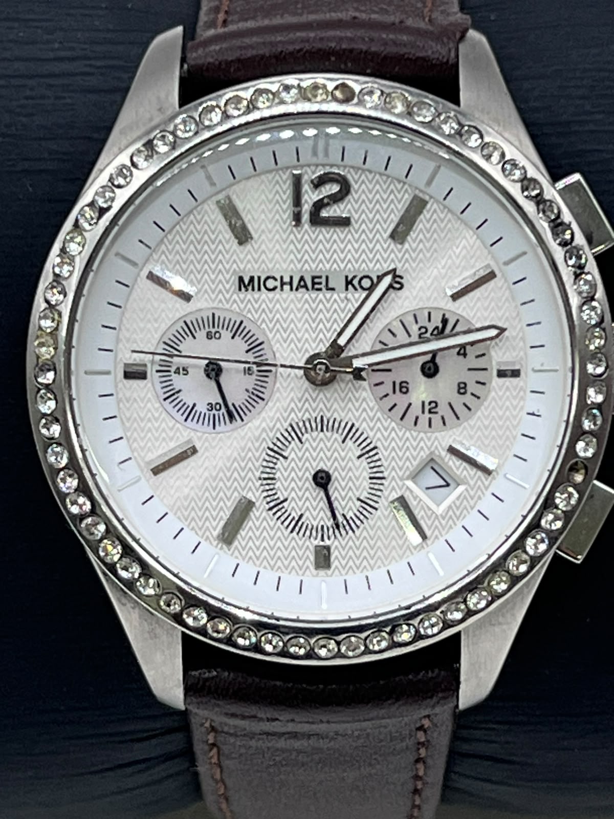 Michael Kors Bradshaw White Dial Leather Chronograph