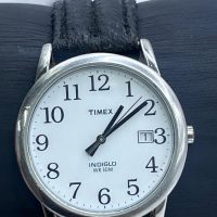 Timex Easy Reader Indiglo Silver Tone Black Leather Strap