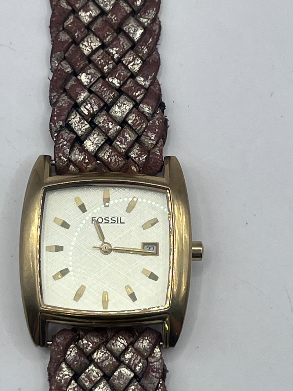 Fossil Vintage Square Gold Dial Braided Leather Strap - Imagen 6