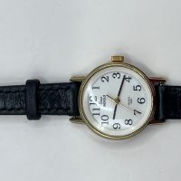 Timex Indiglo Easy Reader Petite Black Leather Gold Tone