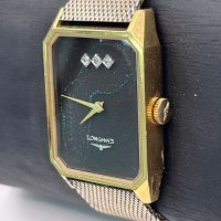 Longines Tank de vestir con carátula negra y diamantes